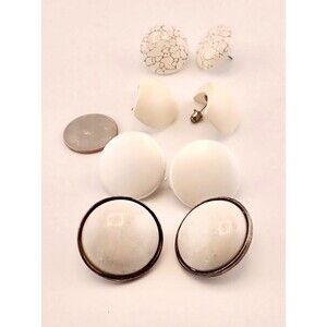 Vintage White Set of 4 Clip On and Post Earrings Round and Triangle MCM